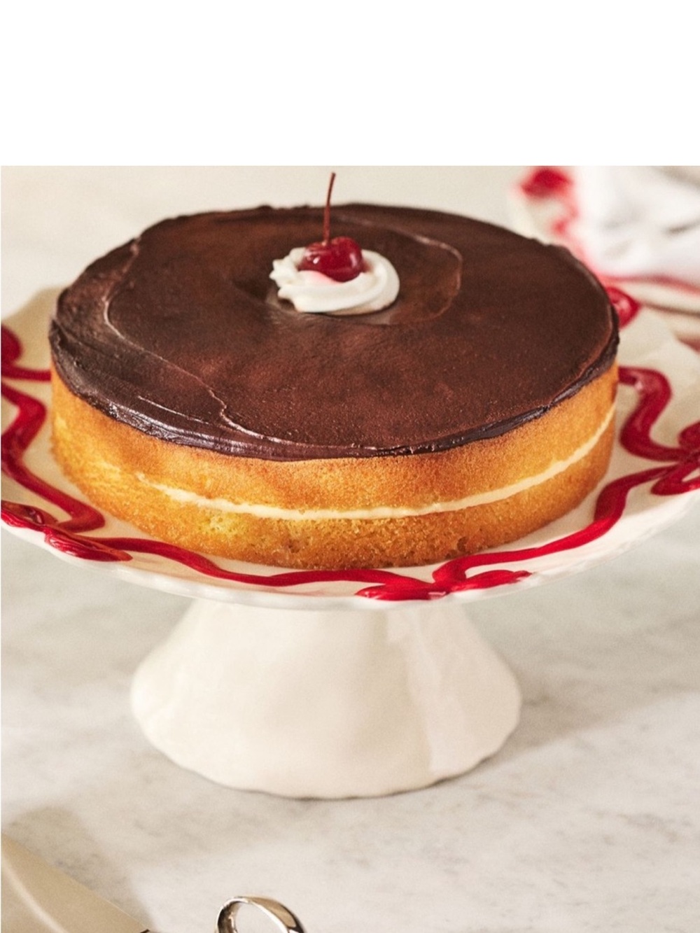 Anthropologie White and Red Benedict Bow Ceramic Cake Stand